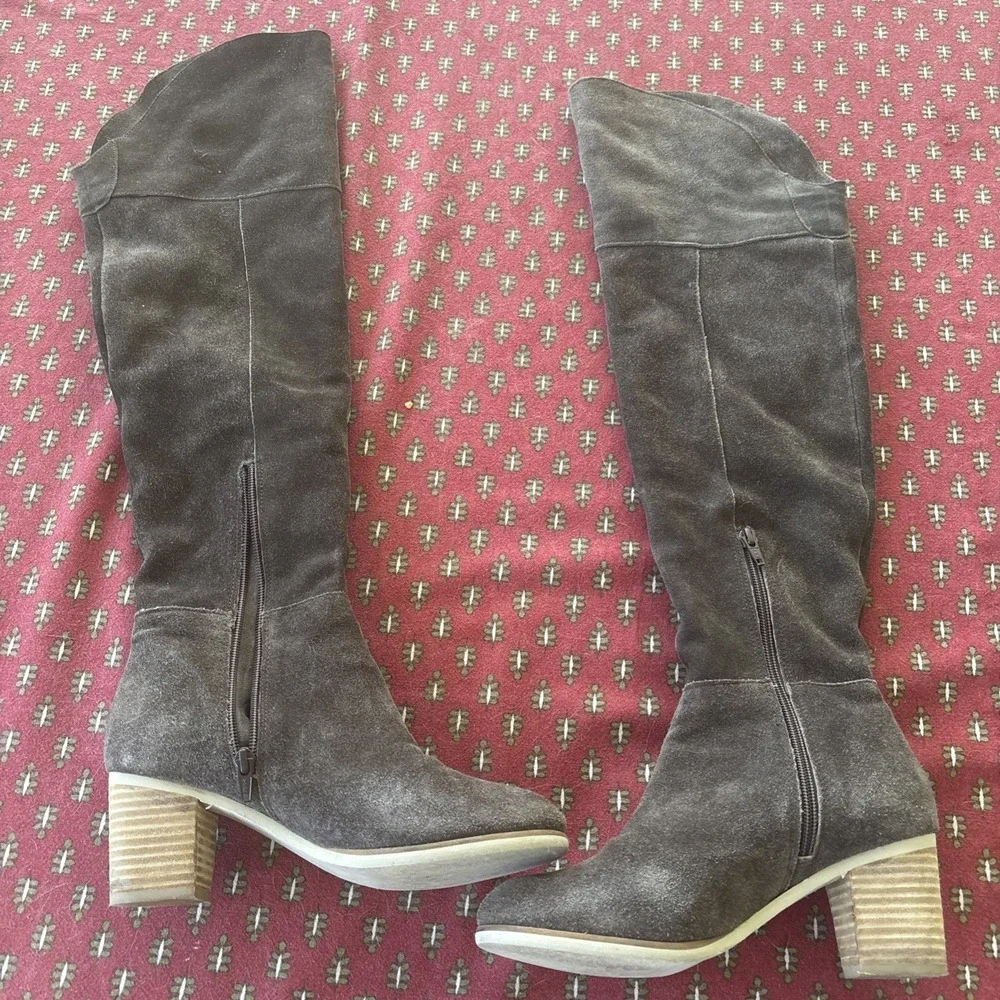 Coconuts By Matisse Brown Over Knee Boot Suede Braided Sides Size 7 Boho Cowboy